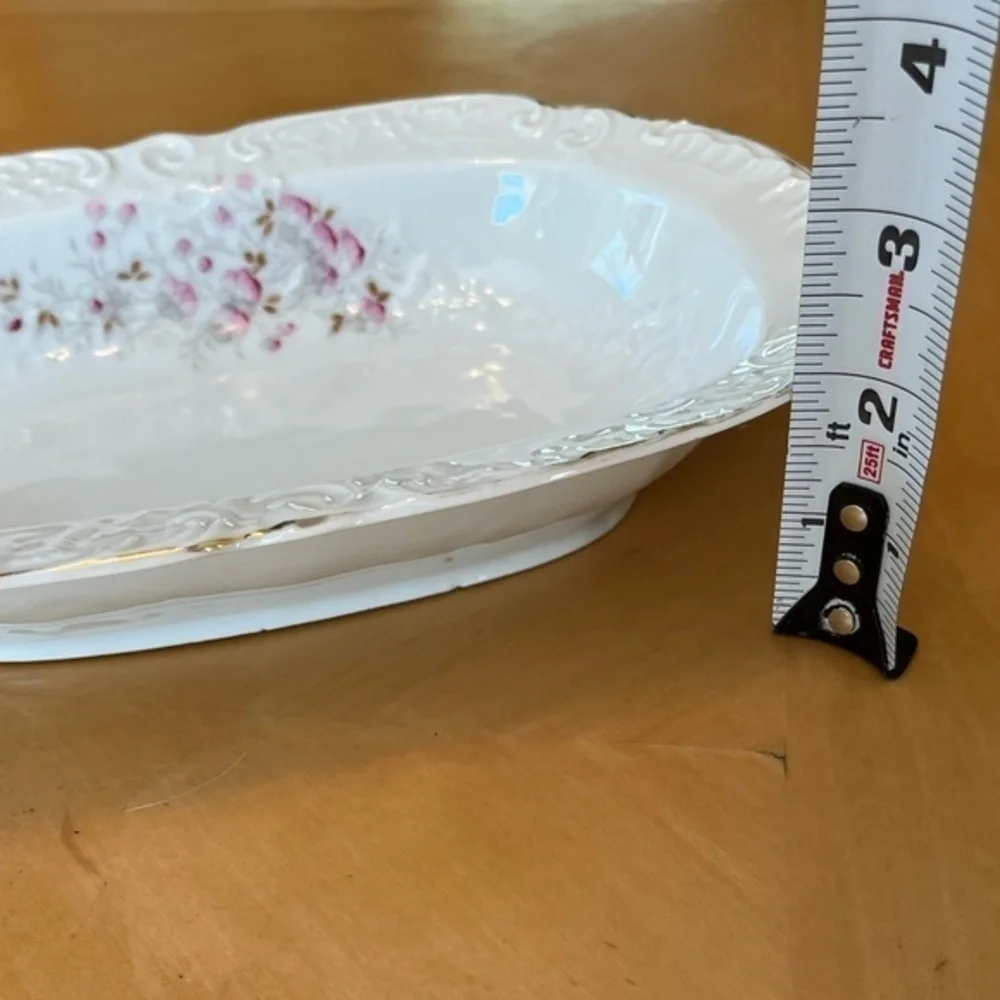 Vintage Victoria Austria Vegetable Side Dish White with Petite Pink Flowers